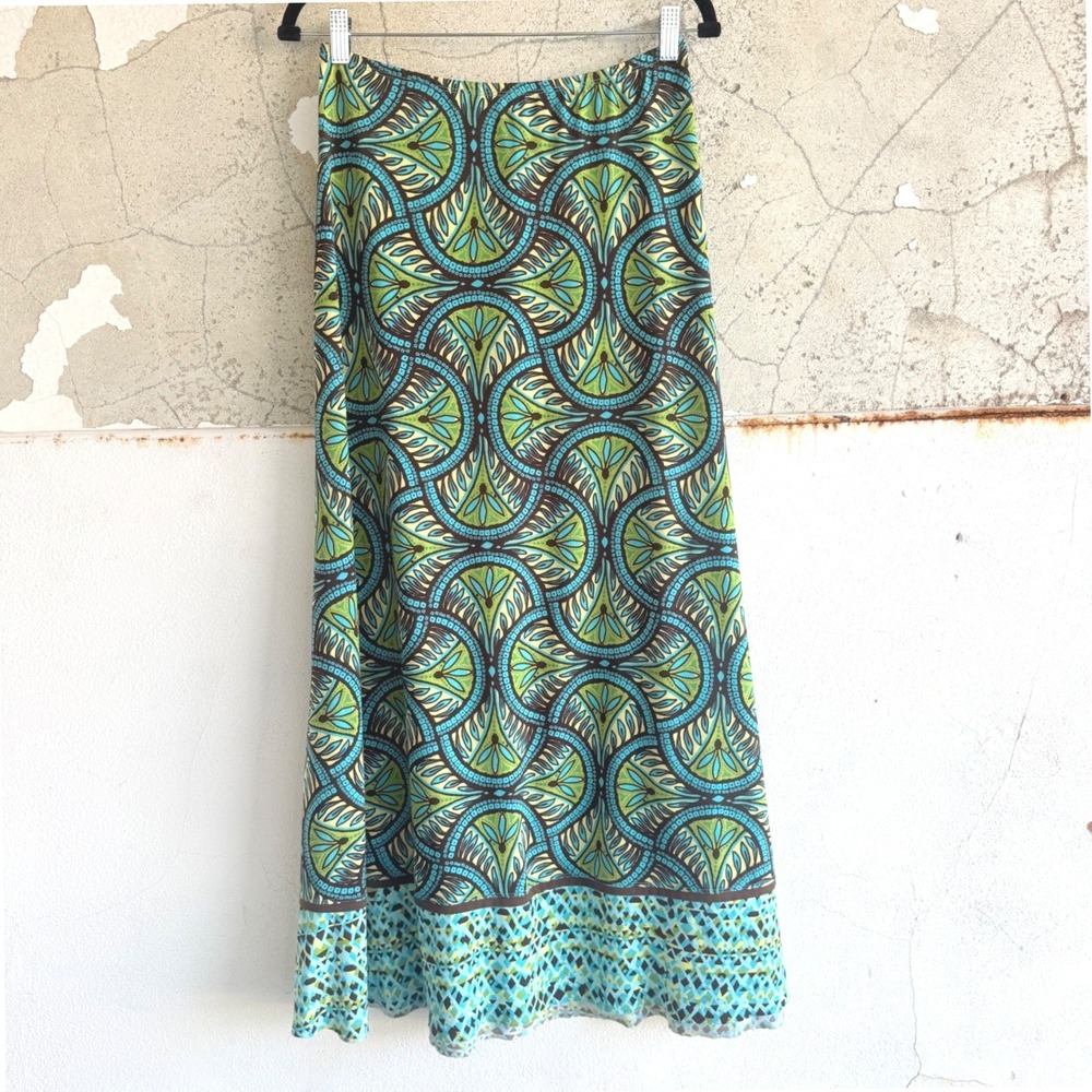 Bisou Bisou Maxi Skirt Geometric Medallion Print Long Skirt M Michele Bohbot Y2K